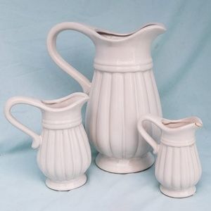 Set of 3 White Pitcher Shaped Vases